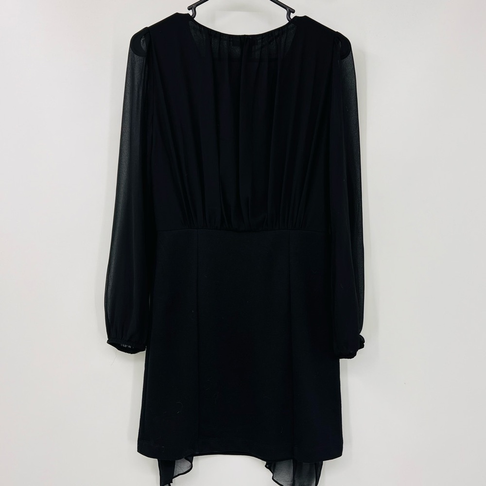 Lovely Royce Pleated Little Black Feminine Semi Sheer Mini Dress Size Medium - Picture 2 of 5